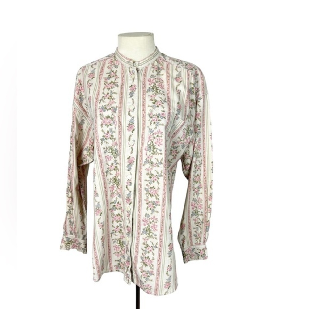 Vintage Cottagecore blouse‎ top floral stripe Lizwear size Medium